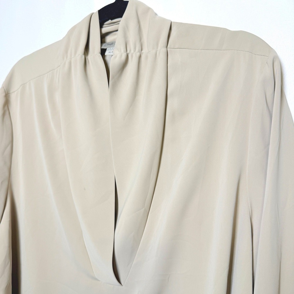 Charlie Paige Womens XL Beige Draped V-Neck Shawl Collar Long Sleeve Blouse Top
